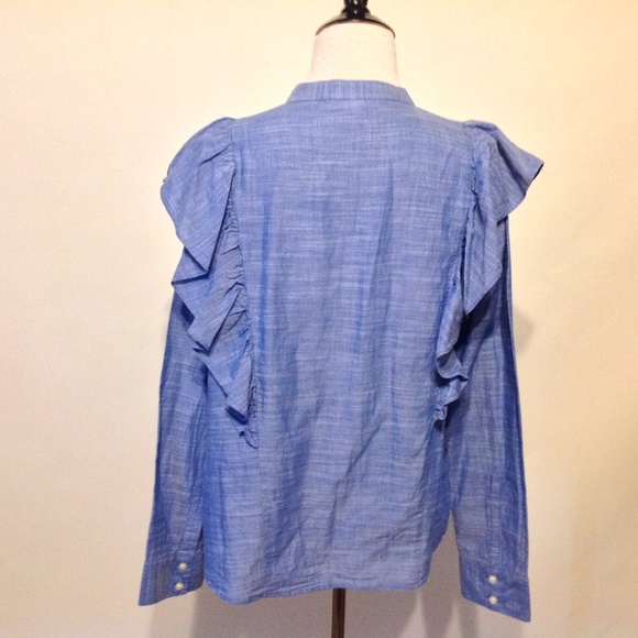 Gap Top Womens Medium Button Ruffle Blue - Picture 5 of 6